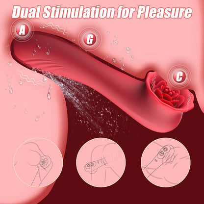 2 in 1 Rose Vibrator Clitoral Stimulator with 9 Flapping Modes