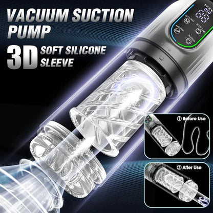 LED Display Automatic Masturbator Penis Pump with 7 Sucking & Rotating & Licking Modes