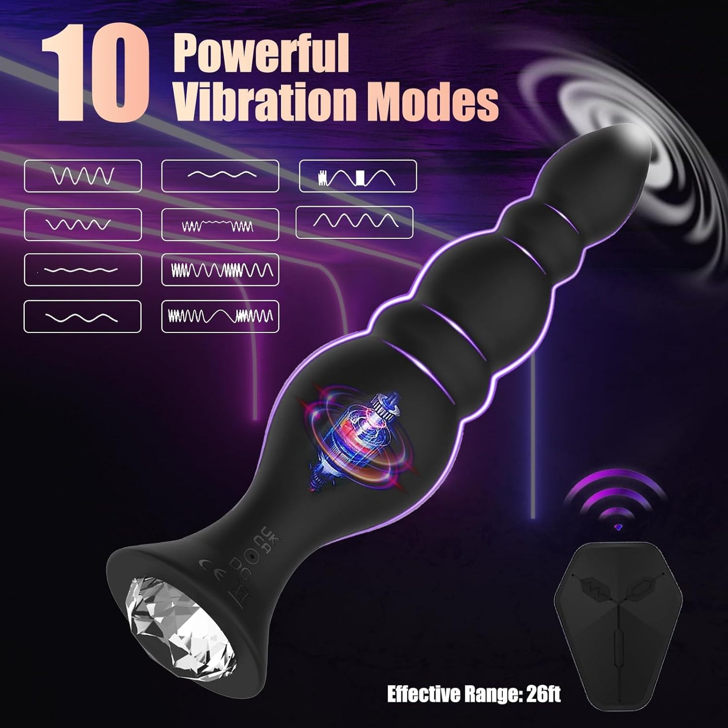 10 Powerful Vibrations Anal Beads Butt Plug Prostate Massager with Remote Control