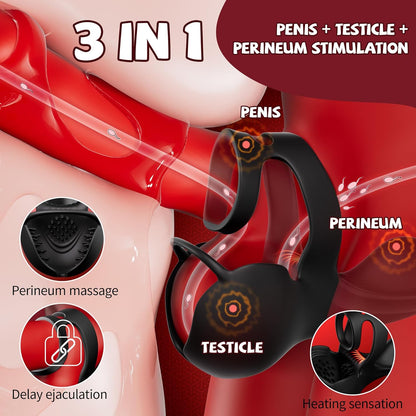 360° Testicle Penis Trainer Cock Ring Glans Stimulator with 9 Vibrating & Heating