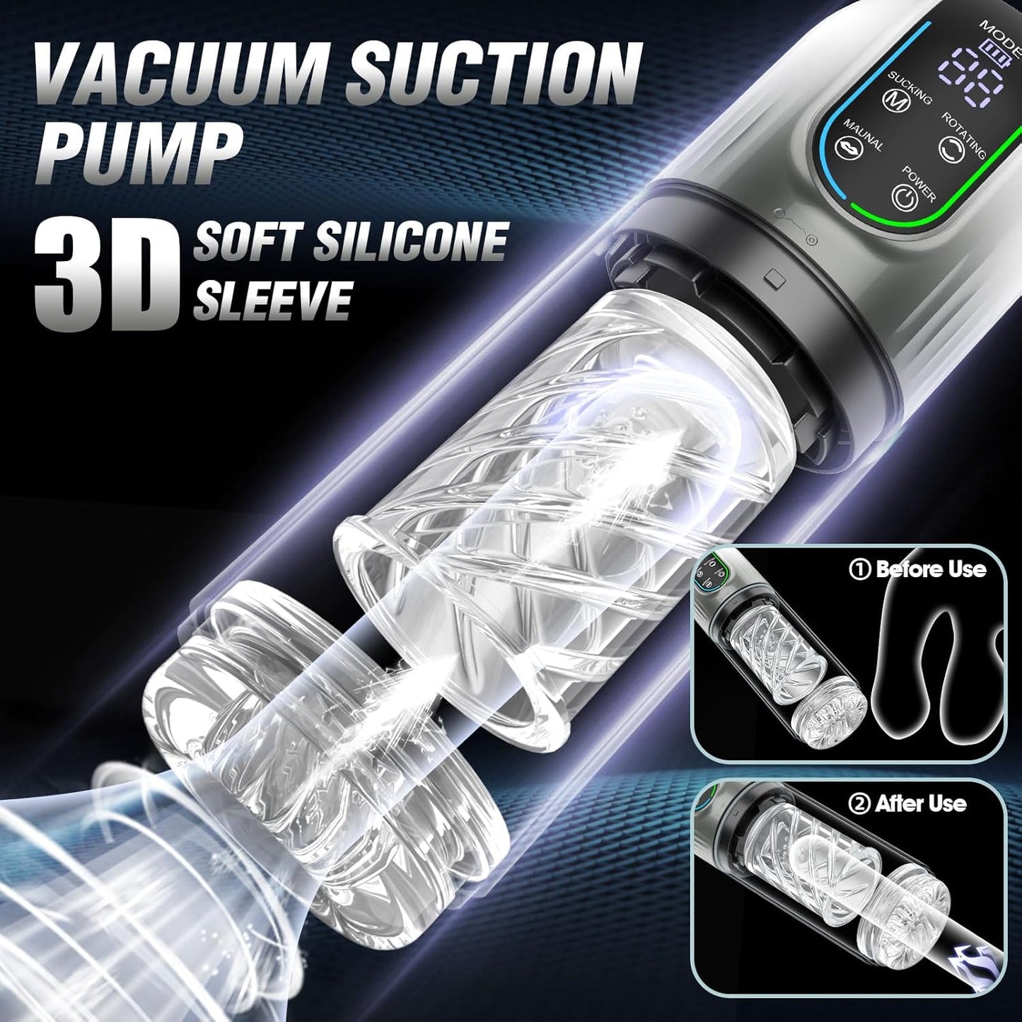 LED Display Automatic Male Masturbator Penis Pump with 7 Sucking & Rotating & Licking Modes