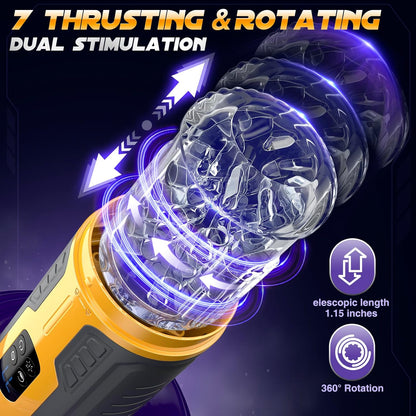 LCD Display Automatic Masturbator Penis Pump with 7 Rotating & Thrusting & Vibrating & Licking