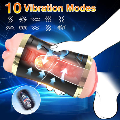 Open-Ended Realistic Automatic Masturbator Pocket Pussy with 10 Vibrating Modes