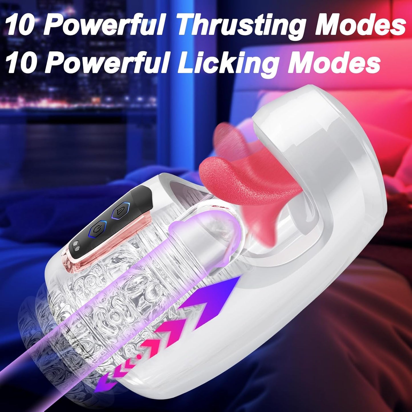 Blowjob Stroker Penis Trainer Masturbator with 10 Thrusting & 10 Real Tongue Licking Modes