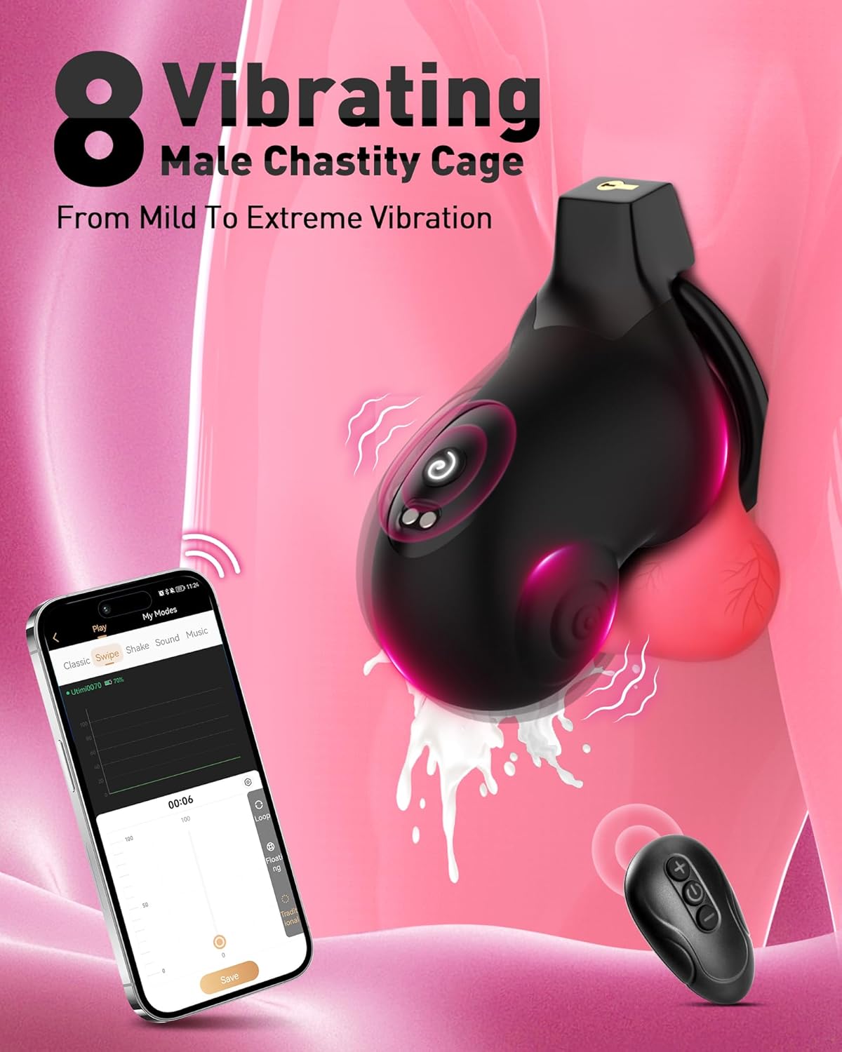 App Control Locking Chastity Cage Device Sex Toy with 8 Vibration Modes