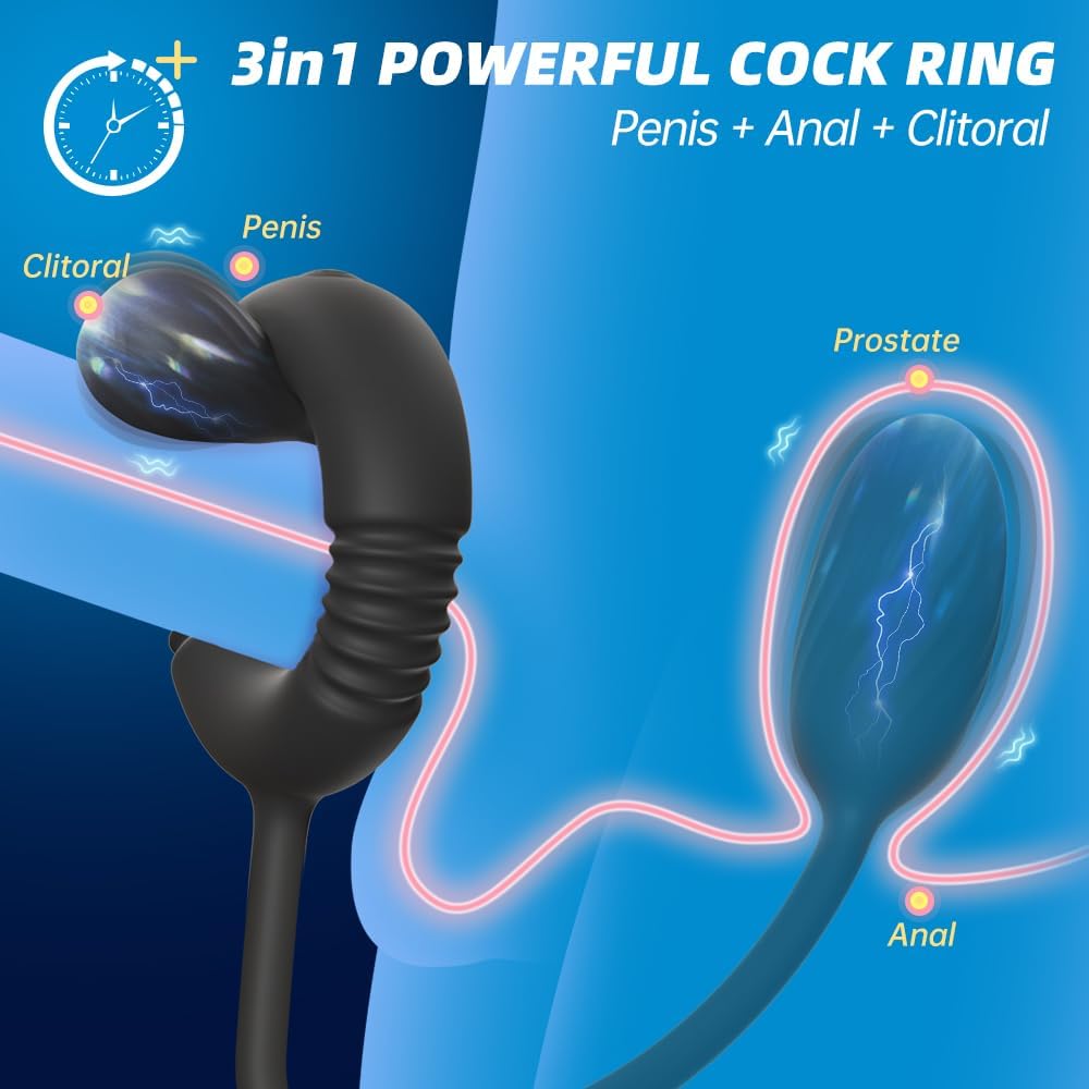 3 IN 1 Cock Ring Prostate Massager Anal Vibrator Butt Plug with  10 Vibrations Modes