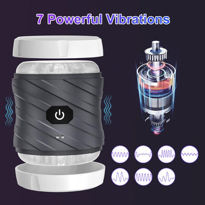 Double-ended Penis Trainer Vibrator Stroker Blowjob Masturbator with 7 Vibration Modes