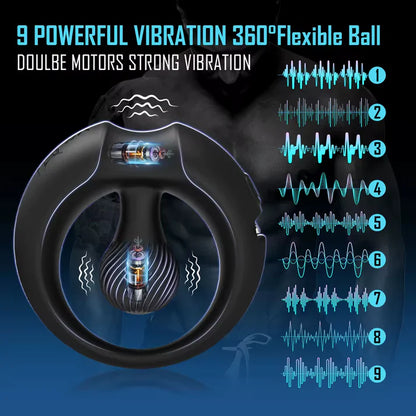 360° Flexible Ball Penis Trainer Cockring Stimulator Masturbators with 9 Vibration Modes
