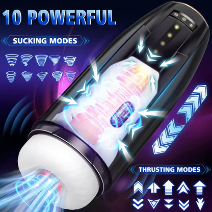 3 IN 1 Automatic Masturbator Stroker Blowjob with 10 Vibrating & Sucking & Thrusting Modes