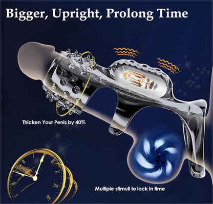 Transparent Penis Sleeve Vibrator Cock Ring Enlargement with 10 Vibration Modes