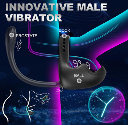 3 IN 1 Penis Ring Ball Stimulator Prostate Massager with 10 Intense Vibration Modes