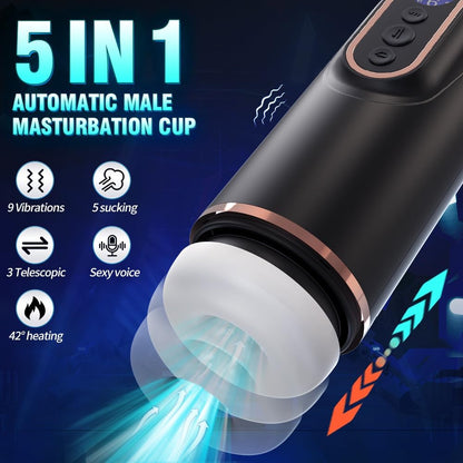 360° Wrapping Automatic Masturbator with 9 Vibrating & 7 Thrusting & 5 Sucking
