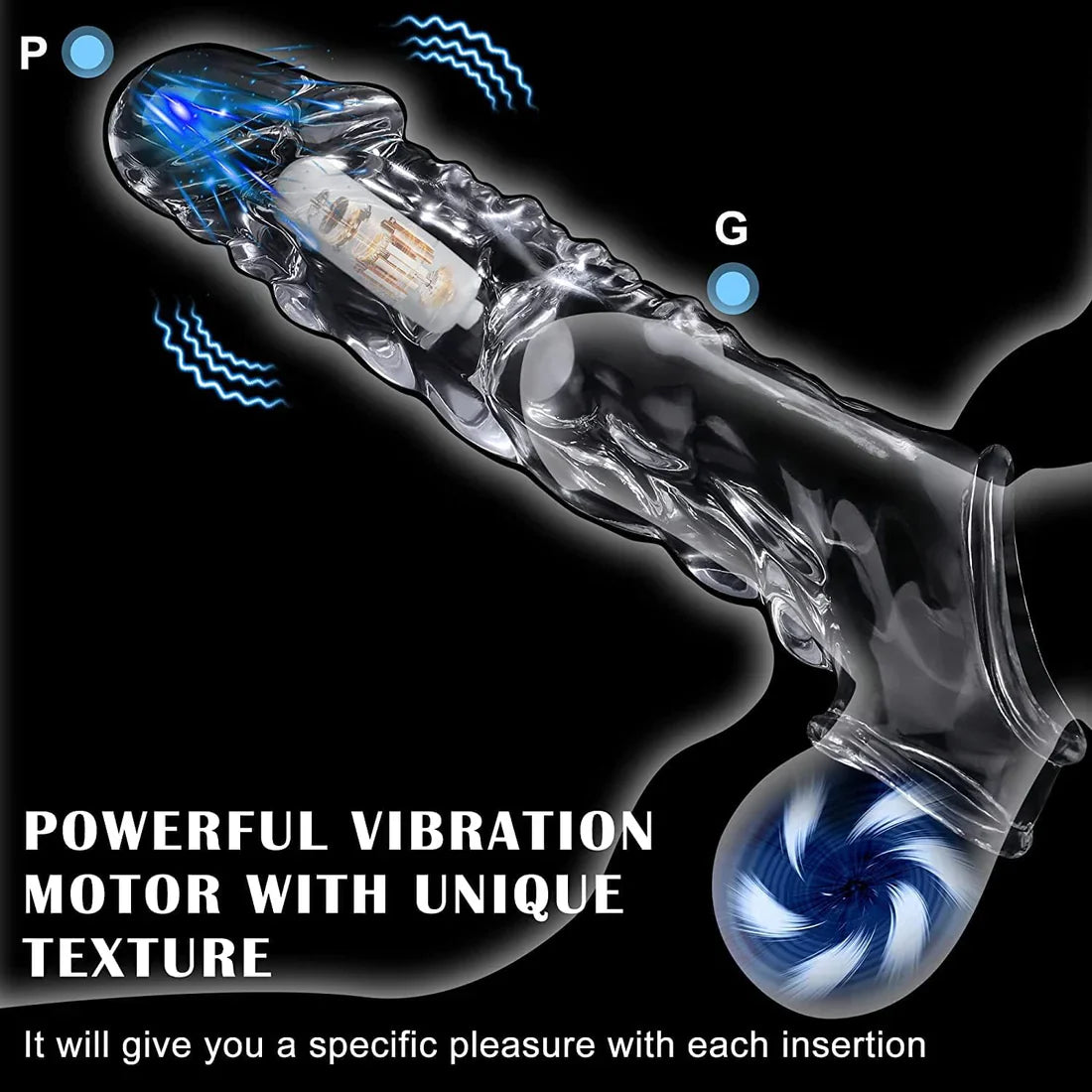 3.6 inch Clear Penis Sleeve Cock Vibrator with 10 Vibrating Modes