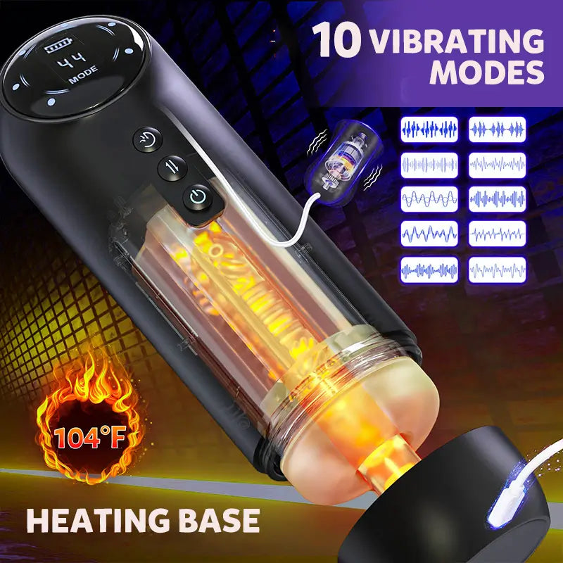 LED Display Automatic Masturbator Blowjob Machine with 4 Thrusting &4 Sucking &10 Vibrating Modes