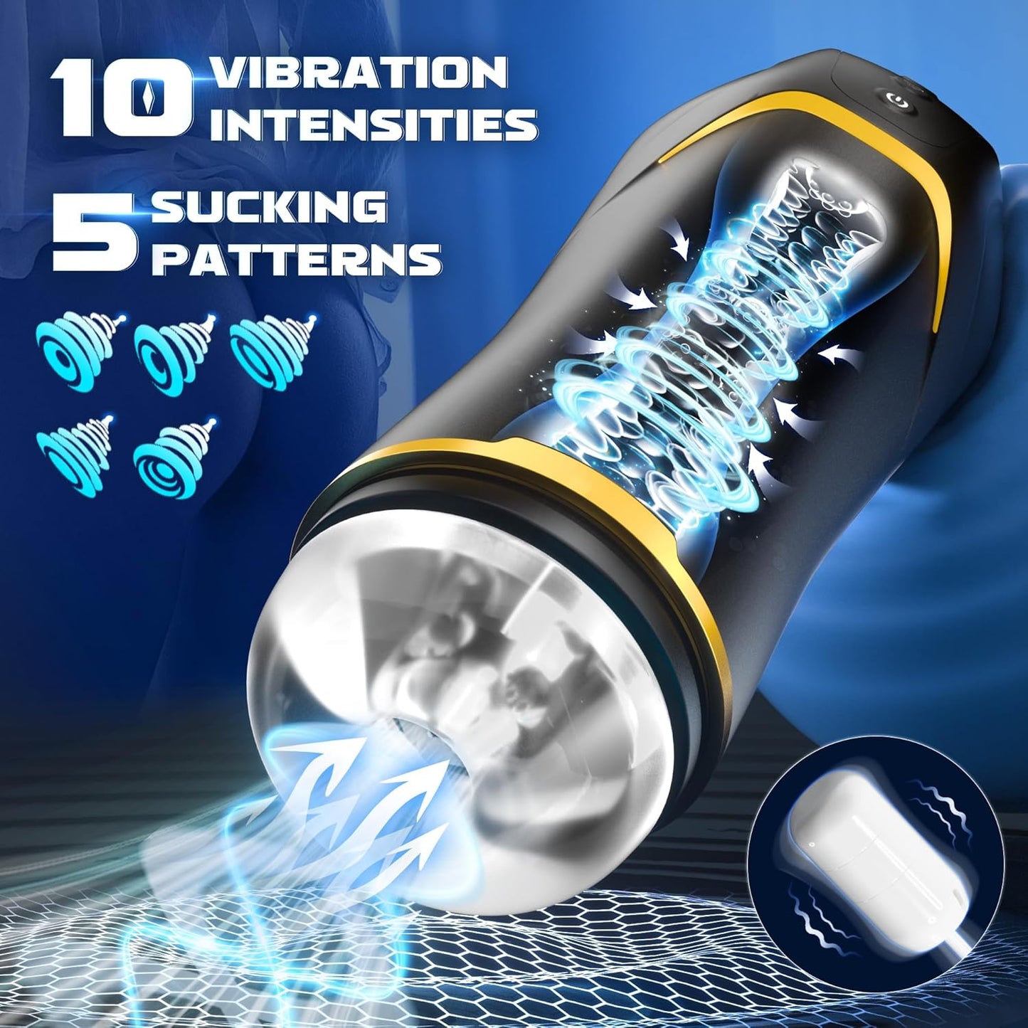 Automatic Masturbator Stroker Blowjob Sex Machine with 10 Vibration & Suction Modes