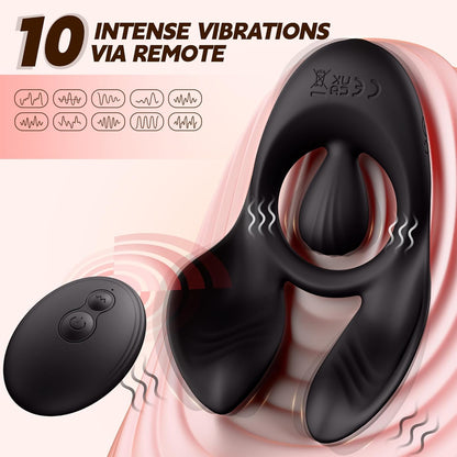 3 IN 1 Cock Ring Testicle Stimulator Penis Trainer with 3 Motors & 10 Vibrations