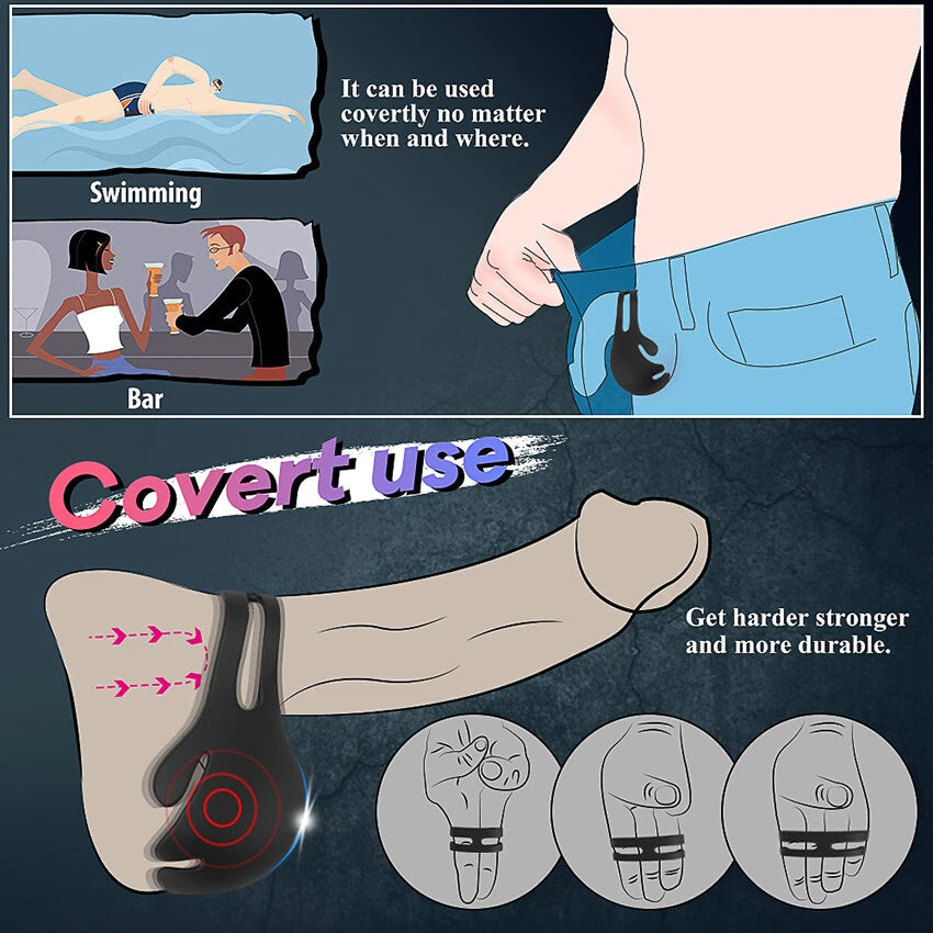 Scrotum Pouch Cock Ring Ball Stretcher Penis Trainer Enhancer Vibrator Delay Ejaculator