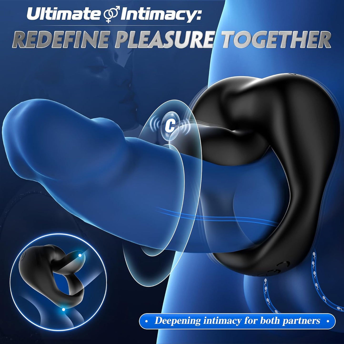 360° Adjustable Cock Ring Penis Vibrator with Bead Prostate & 10 Vibration Modes