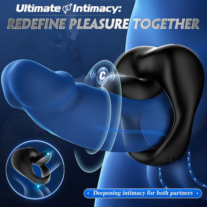 360° Adjustable Cock Ring Penis Vibrator with Bead Prostate & 10 Vibration Modes