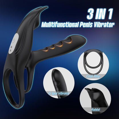 3 IN 1 Penis Ring Vibrator G-Spot & Clitoral Stimulator with 10 Vibration Modes