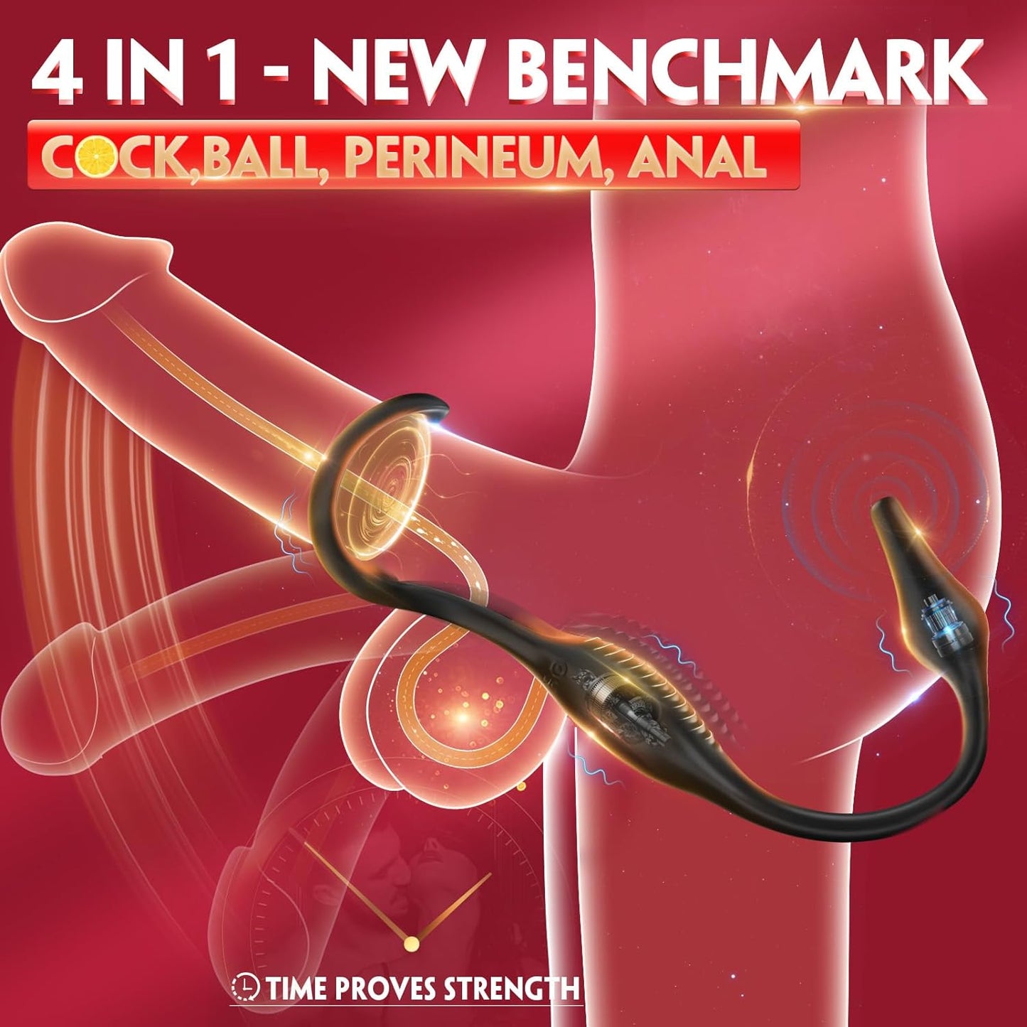 Anneau pénien vibrant 4 en 1, plug anal avec télécommande et 7 vibrations fortes 