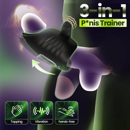 Electric Penis Trainer Glans Vibrator Stimulator with 10 Vibrating & 10 Tapping Modes
