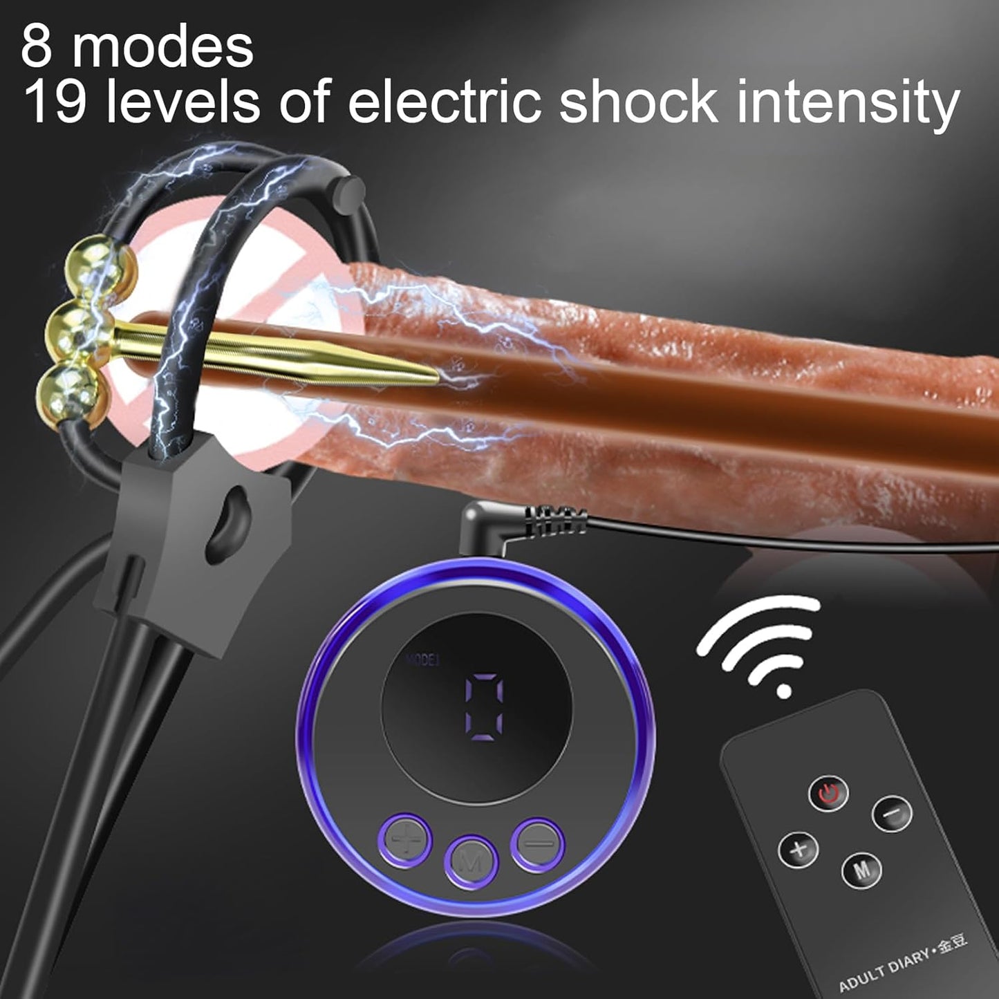 Electric Shock Cock Ring Plug Kit SM Male Chastity Cage Expander