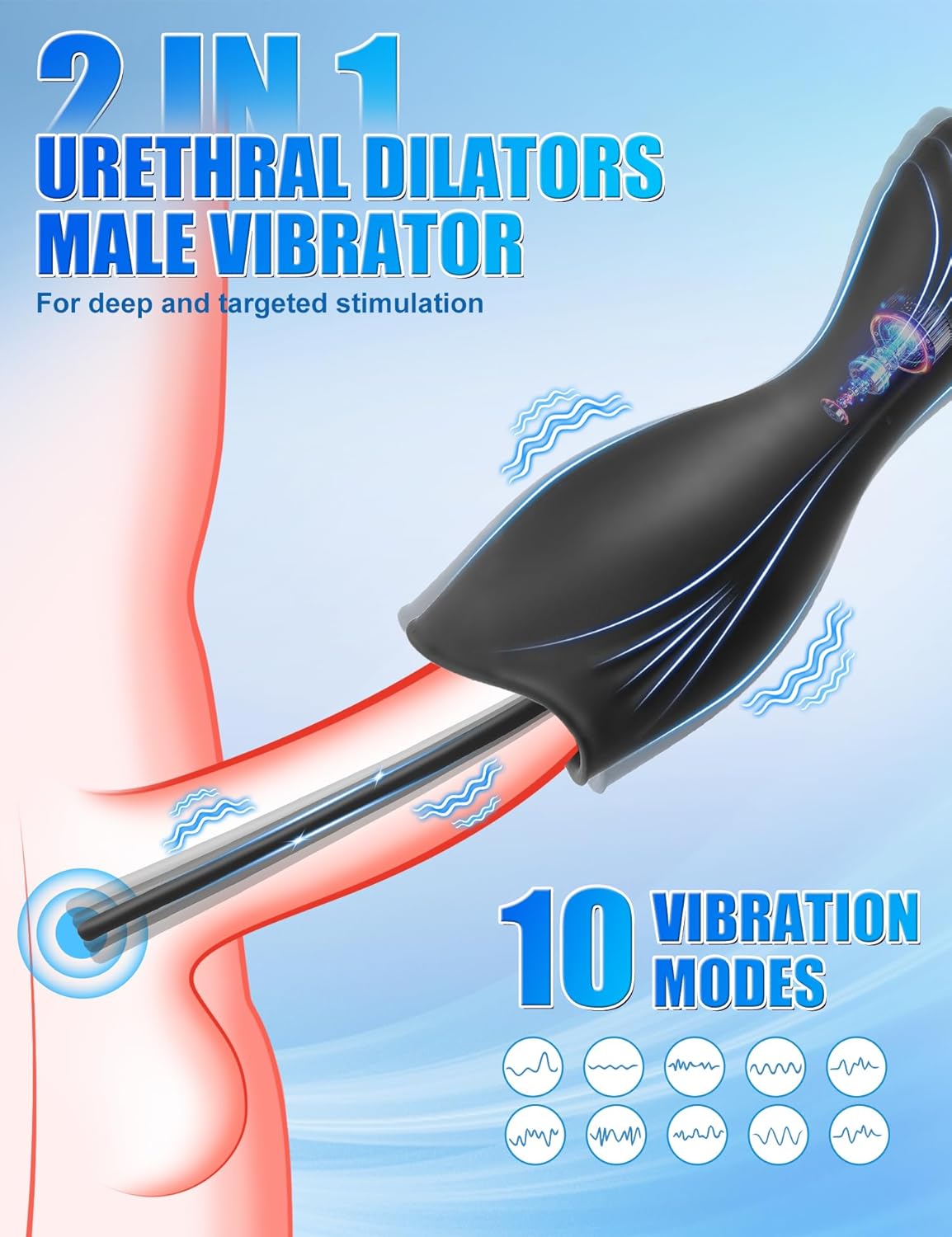 Electric Glans Stimulator Dilator Urethra Penis Trainer with 10 Vibrations