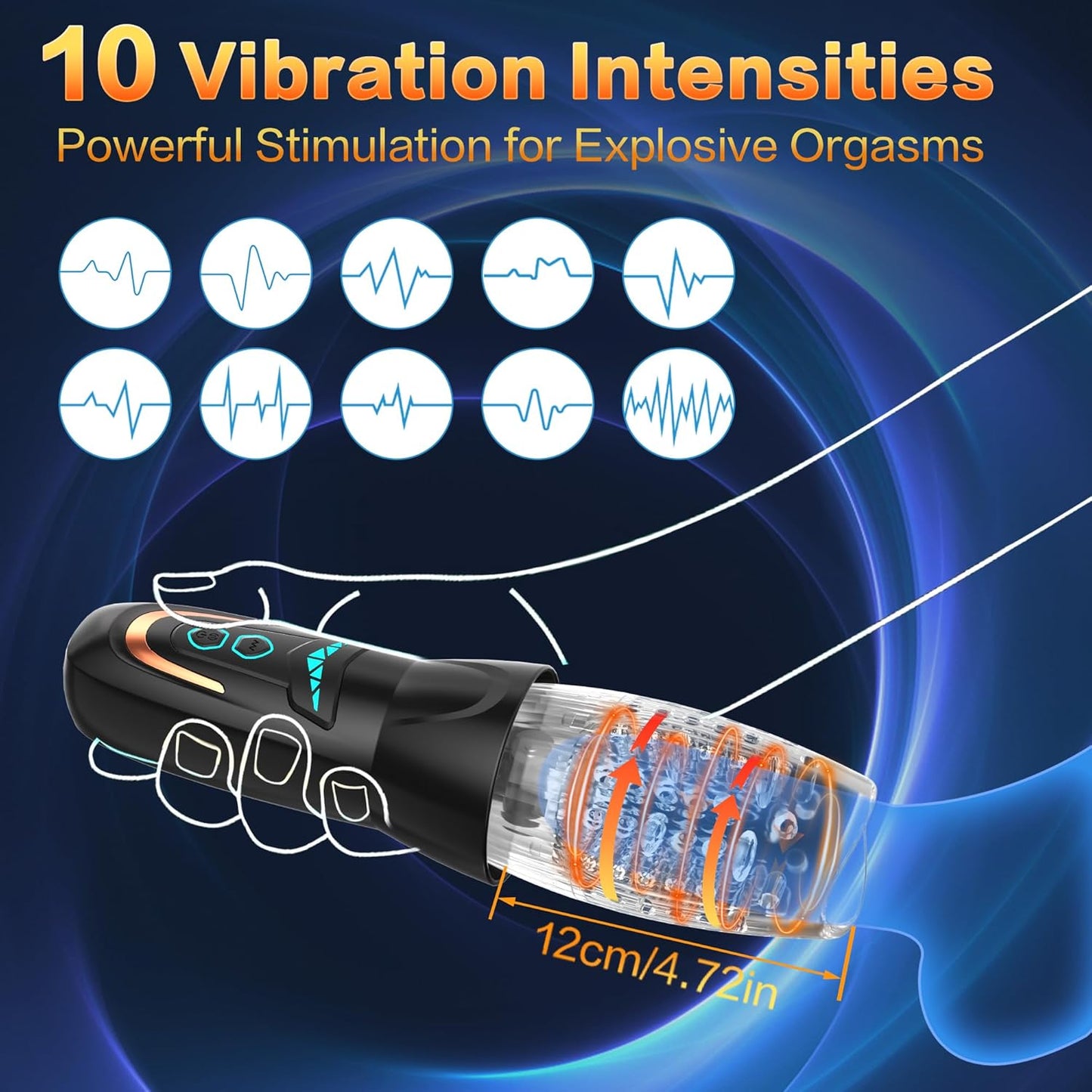 Automatic Masturbator Penis Vibrator Stroker with 10 Vibrating & 8 Thrusting & Rotating