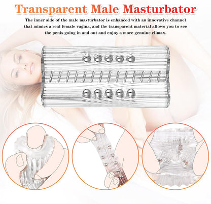 15 Pleasure Beads Portable Transparent Pocket Pussy Sleeve Stroker Masturbators