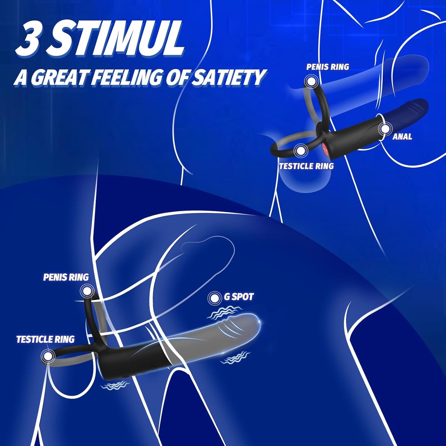 3 IN 1 Anal Dildo Vibrator Butt Plug with 10 Vibration Modes