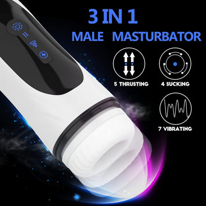 3 in 1 Automatic Male Masturbator with 5 Thrusting & 4 Suction & 7 Vibration Modes