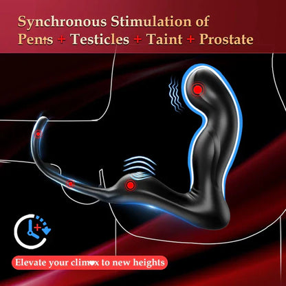 3 in 1 Prostate Massager Penis Ring Anal Vibrator with 9 Wiggling & Vibrating & Tapping Modes