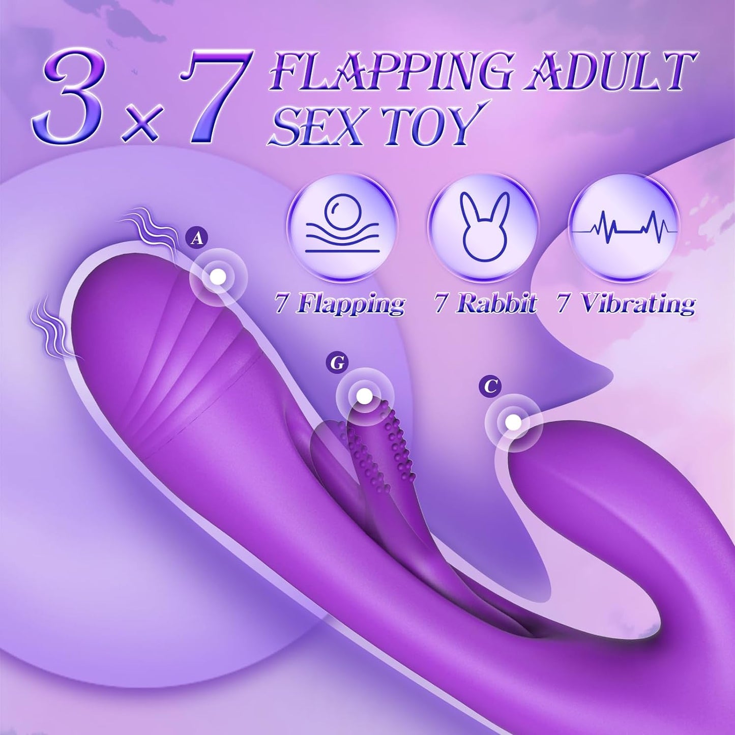 3 in 1 Rabbit G Spot Vibrator Massager with 14 Vibration & 7 Tongue Licking Flapping