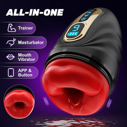 2 IN 1 Mouth-Wrapped Penis Trainer Vibrator Masturbator with 9 Vibrations & Heating