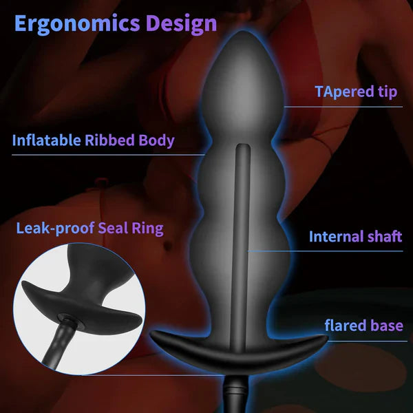 Adjustable Inflatable Anal Plug Vibrator with Solid Center & Balloon Pump