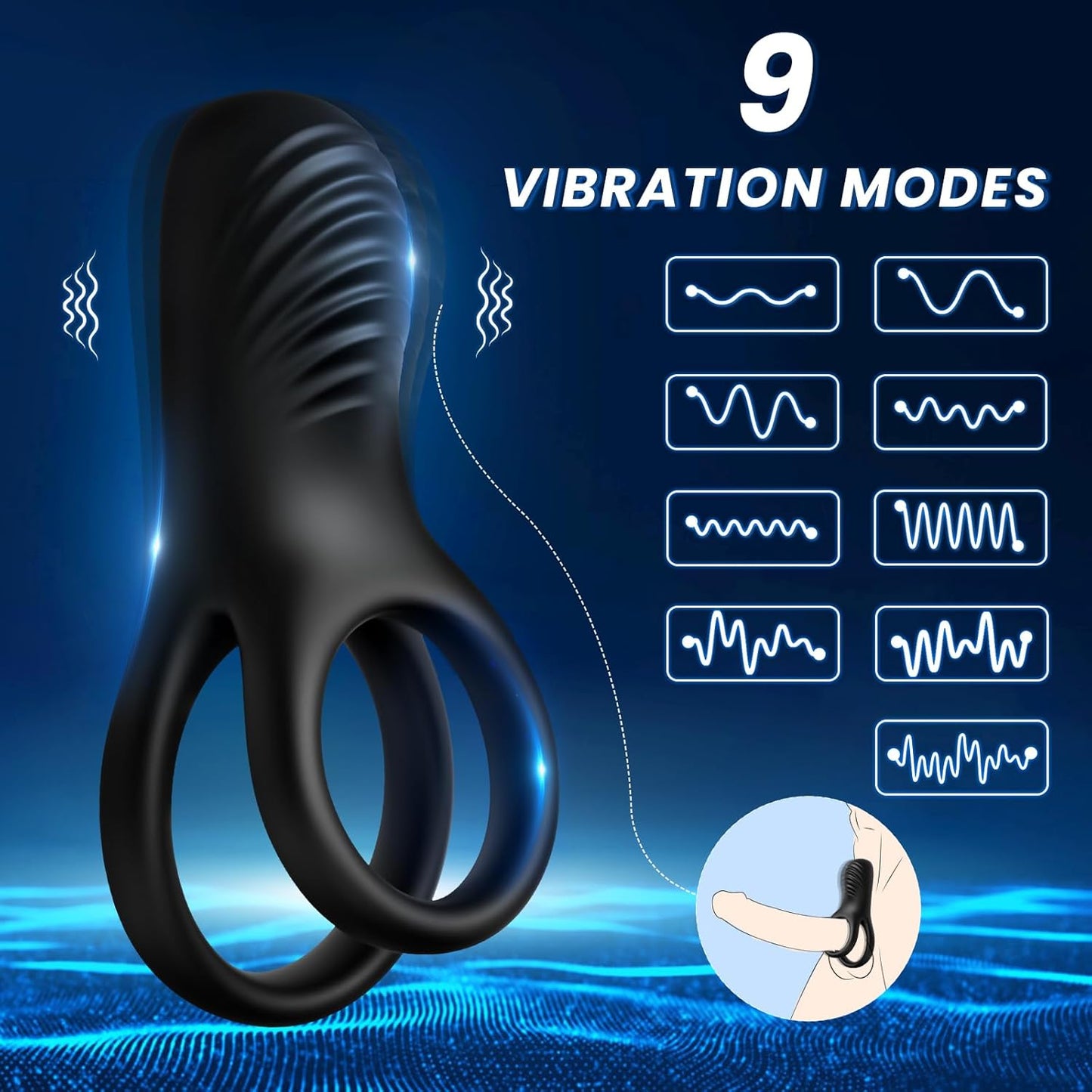 3 in 1 Multifunctional Vibrating Cock Ring Penis Trainer with 9 Vibration Modes