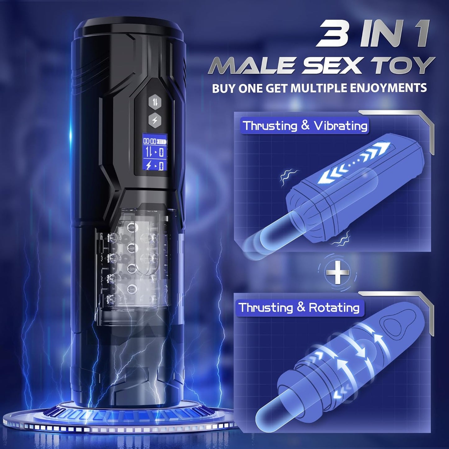 Masturbateur masculin à poussée profonde et rotative à 360° avec 7 modes de vibration 