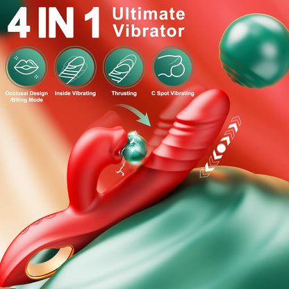 4 IN 1 G Spot Vibrators Tongue Clitoral Stimulator with 10 Vibrating 5 Thrusting & Licking Biting