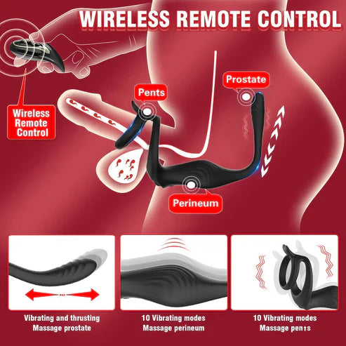 Anal Vibrator Penis Ring Prostate Massager Butt Plug with 9 Vibrating & Thrusting Modes