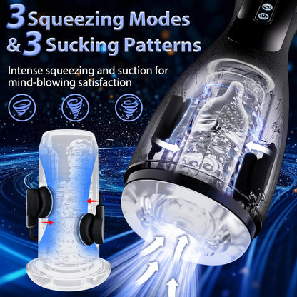 Automatic Masturbator Stroker Penis Pump with 3 Squeezing & 3 Suctions & 10 Vibrations Modes