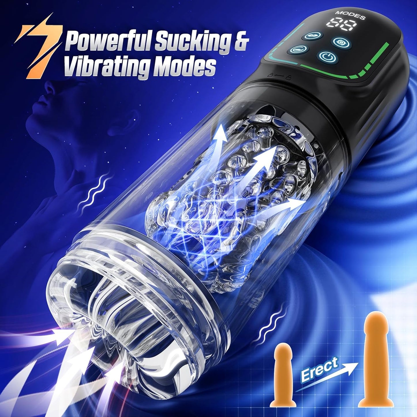 4 in 1 Automatic Masturbator Penis Pump Stroker with 7 Thrusting Rotating Sucting Vibrating Licking