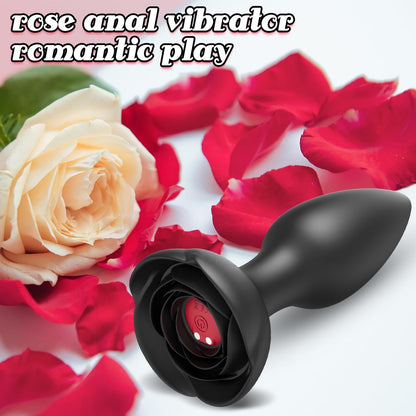 Rose Vibrating Butt Plug Anal Toys with 10 Strong Vibration Modes