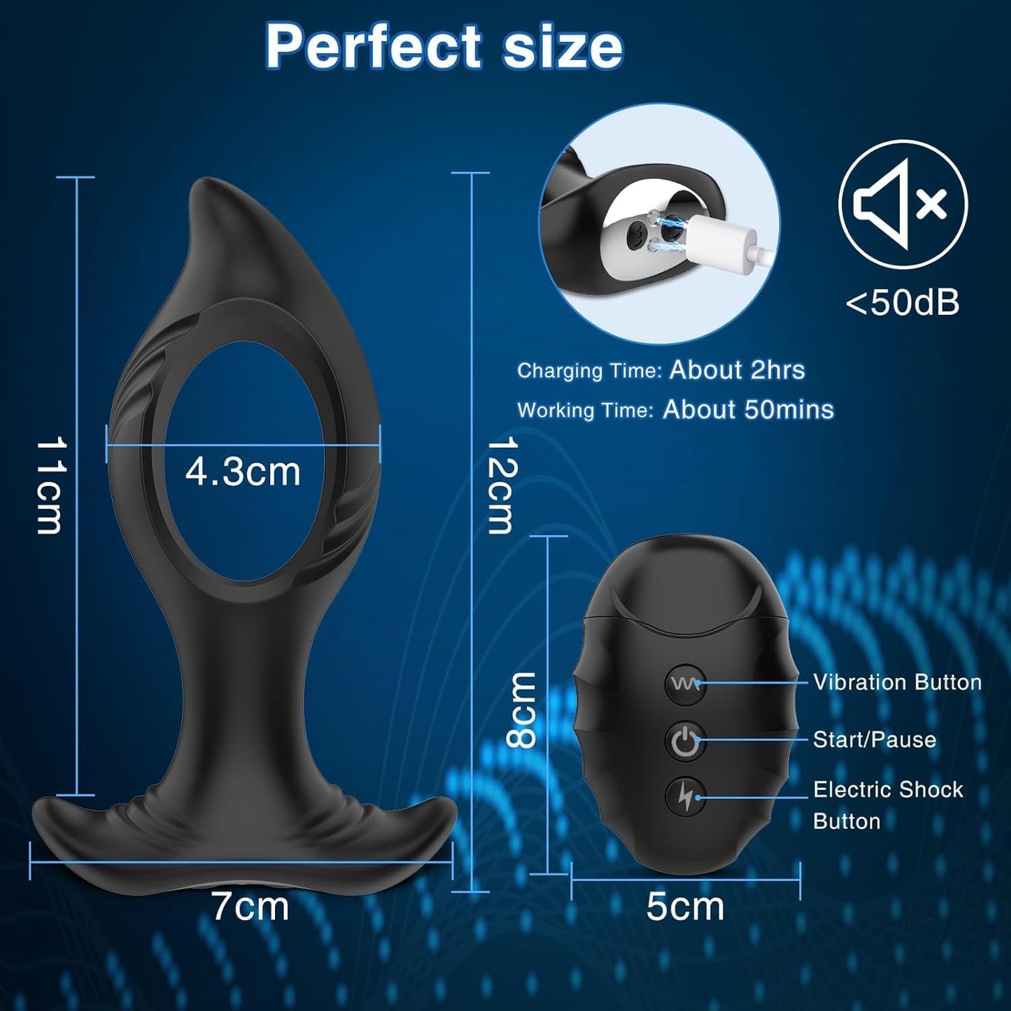 Anal Vibrator Butt Plug Prostate Massager with 3 Electric Shock & 7 Vibration Modes