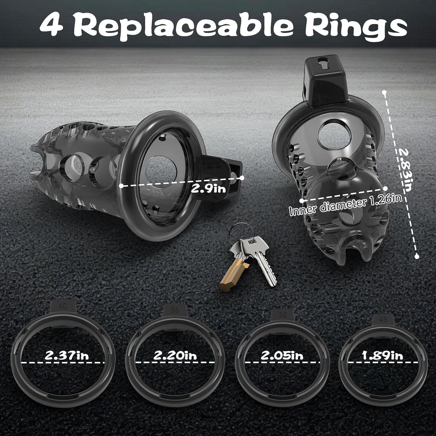 Invisible Lock Chastity Cage Device Lightweight Bondage Gear with 4 Ring Sizes