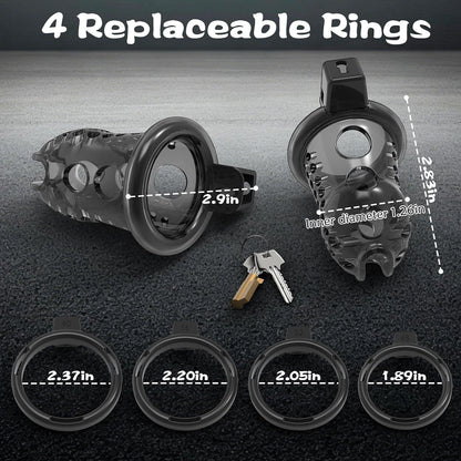 Invisible Lock Chastity Cage Device Lightweight Bondage Gear with 4 Ring Sizes