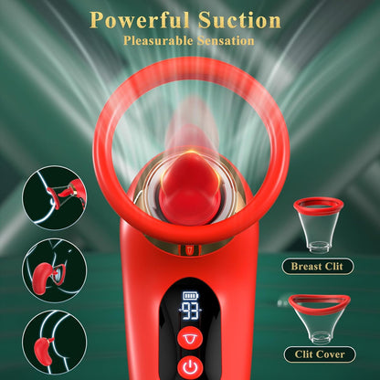 5 IN 1 Rose Vibrator G spot Stimulator with 3 Sucking & 9 Tongue Licking & Vibrating Modes