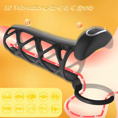Penis Ring Cock Sleeve Extender With 10 Powerful Vibrating Modes