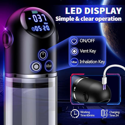 LED Display Dick Vacuum Penis Pump Masturbator with 4 Suction Modes