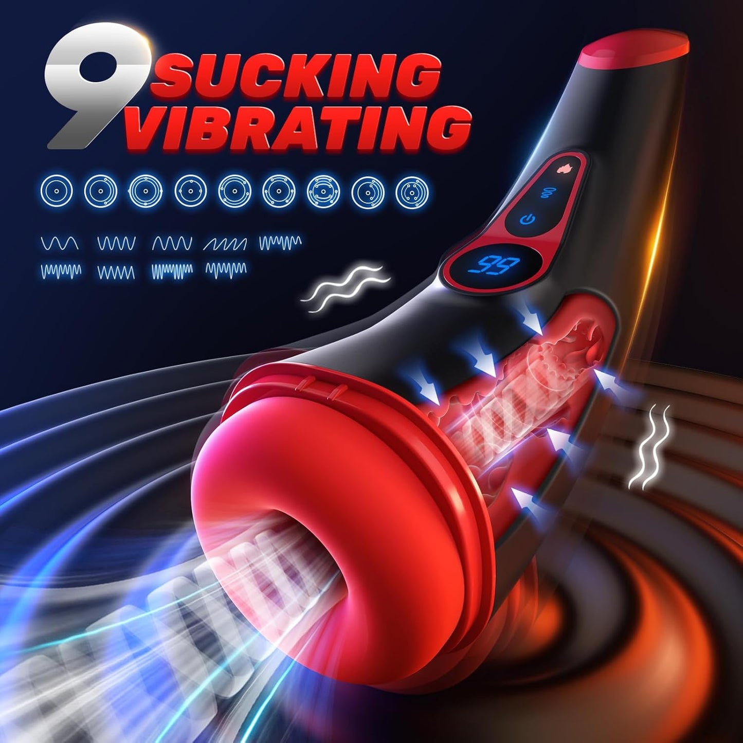 LCD Display Electric Masturbator Penis Stroker with 9 Suction and Vibration Modes